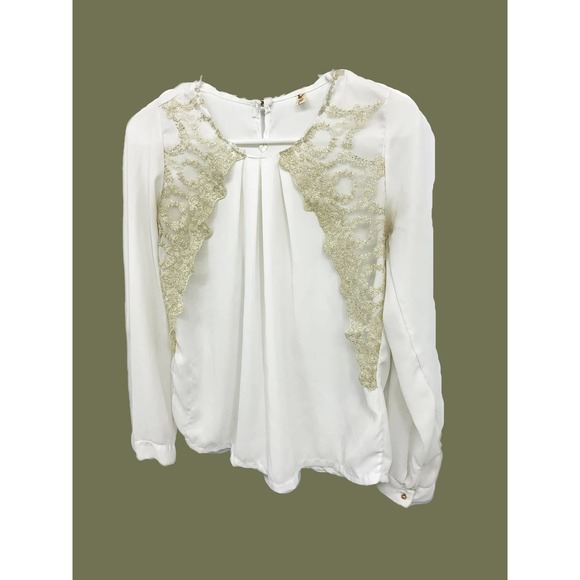 Womens White Long Sleeve Blouse with Embroidery Korean Style - Picture 3 of 6